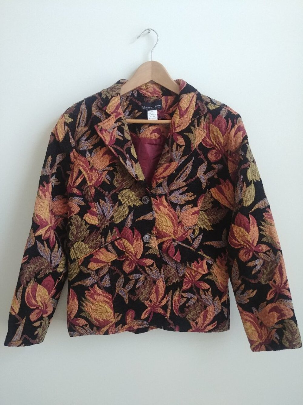 Vintage Robert Louis ramie cotton jacket black with rust flora…